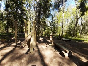 Natürliches Fitnessstudio aus Holz im Wald